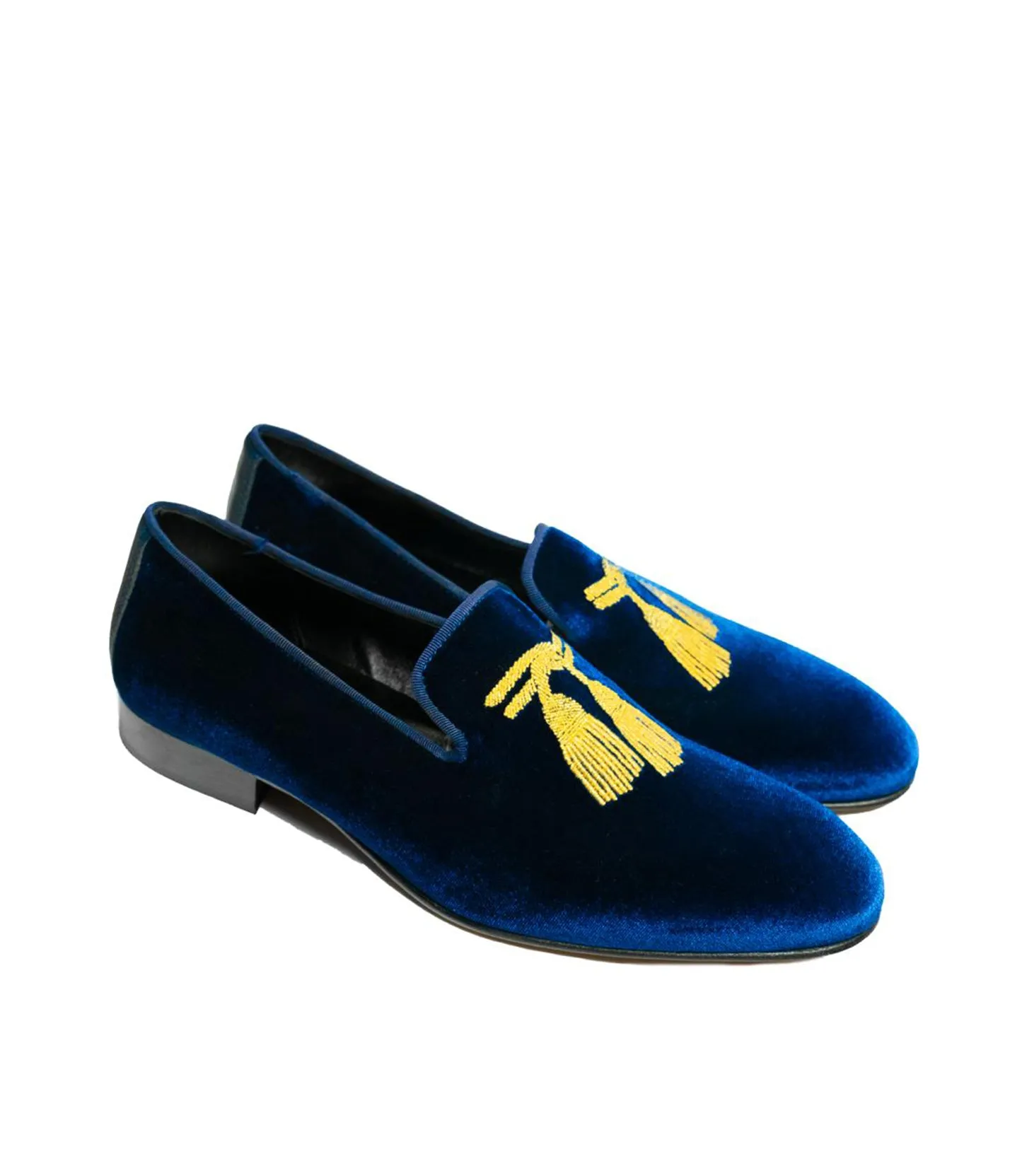 Andrea Nobile -  Navy Blue Suede Loafers with Tassel Embroidery