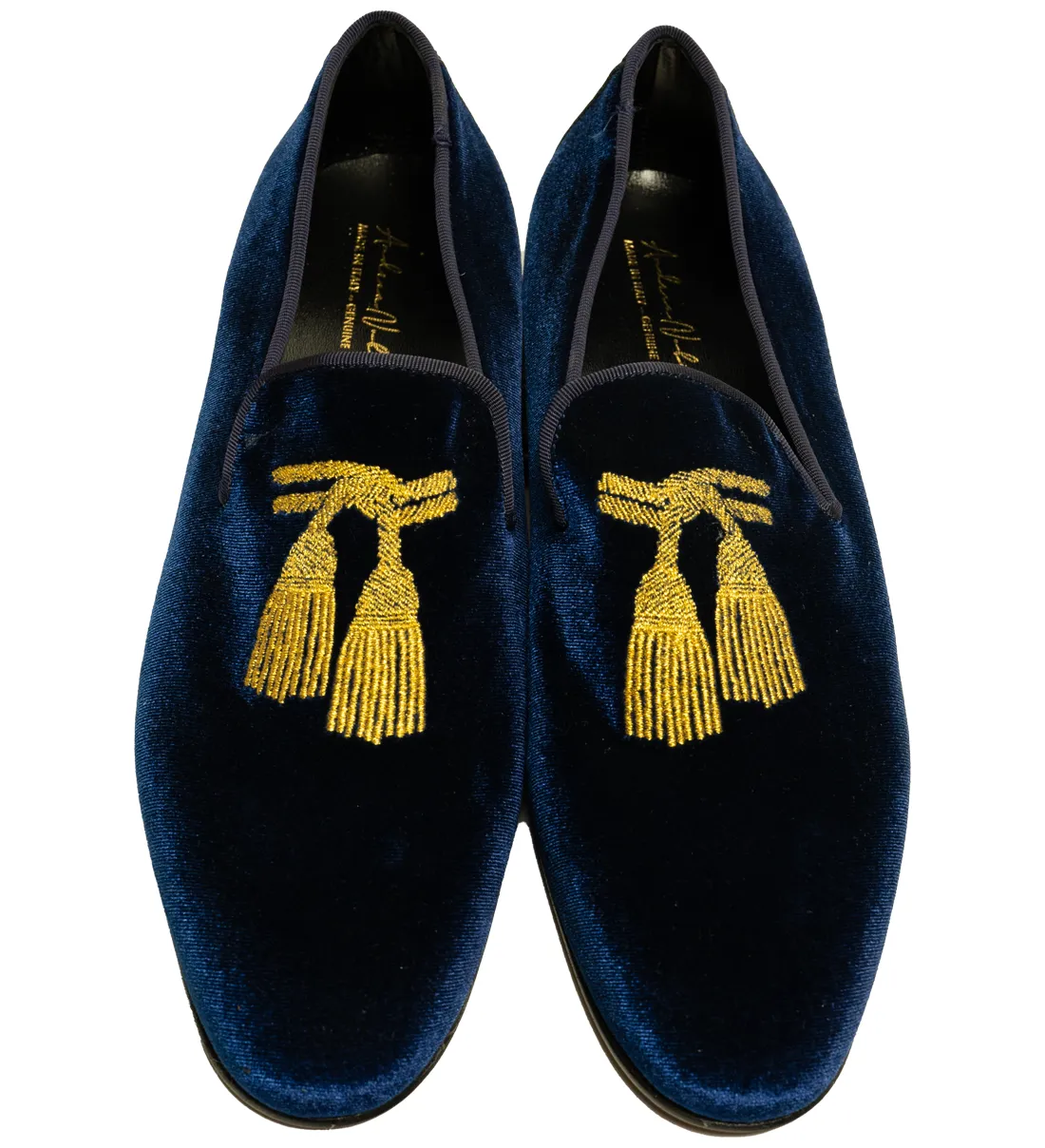 Andrea Nobile -  Navy Blue Suede Loafers with Tassel Embroidery