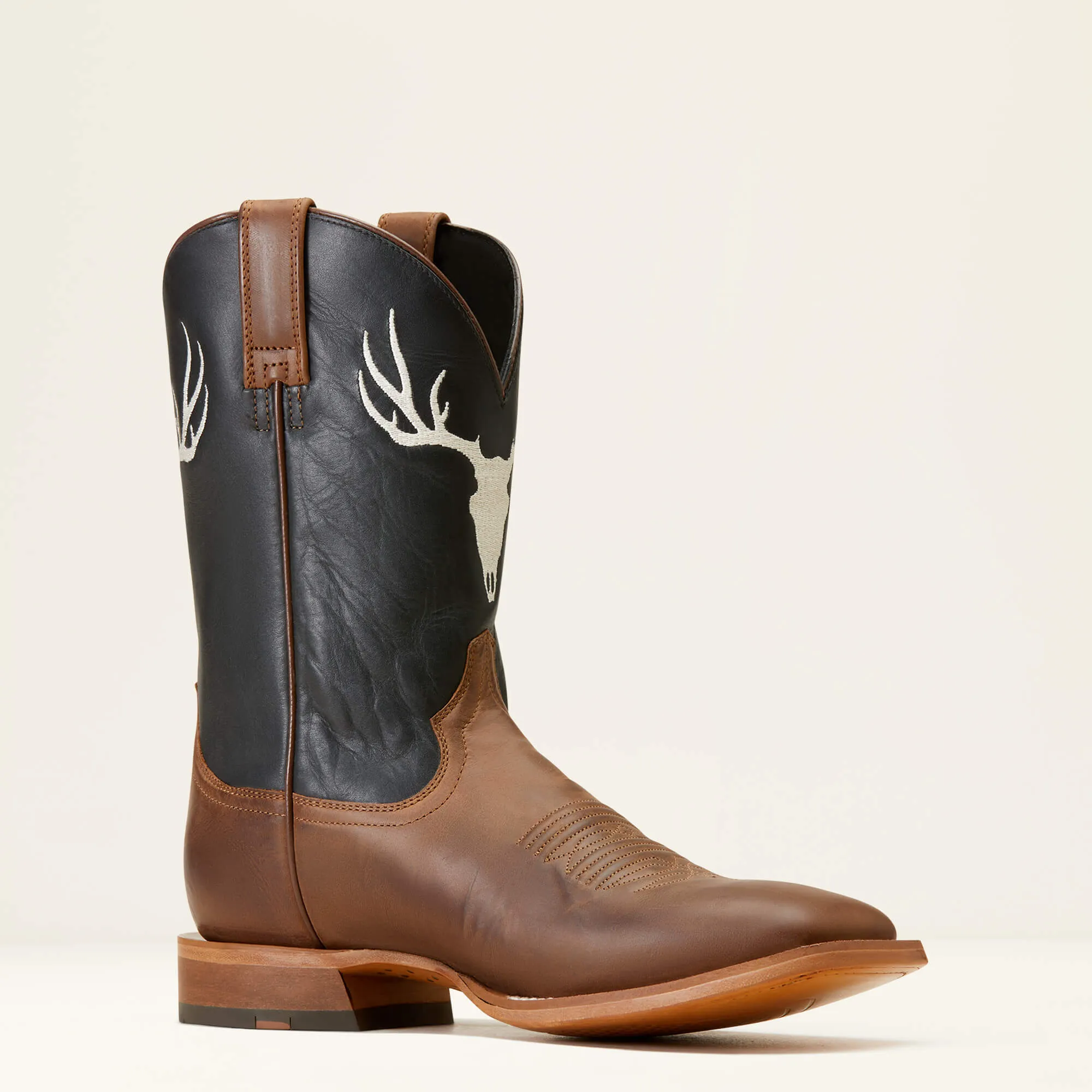 Ariat Men's Rifle Brown Crosshair Broad Square Toe Cowboy Boots with Deer Skull Embroidered Tops