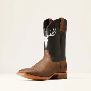 Ariat Men's Rifle Brown Crosshair Broad Square Toe Cowboy Boots with Deer Skull Embroidered Tops