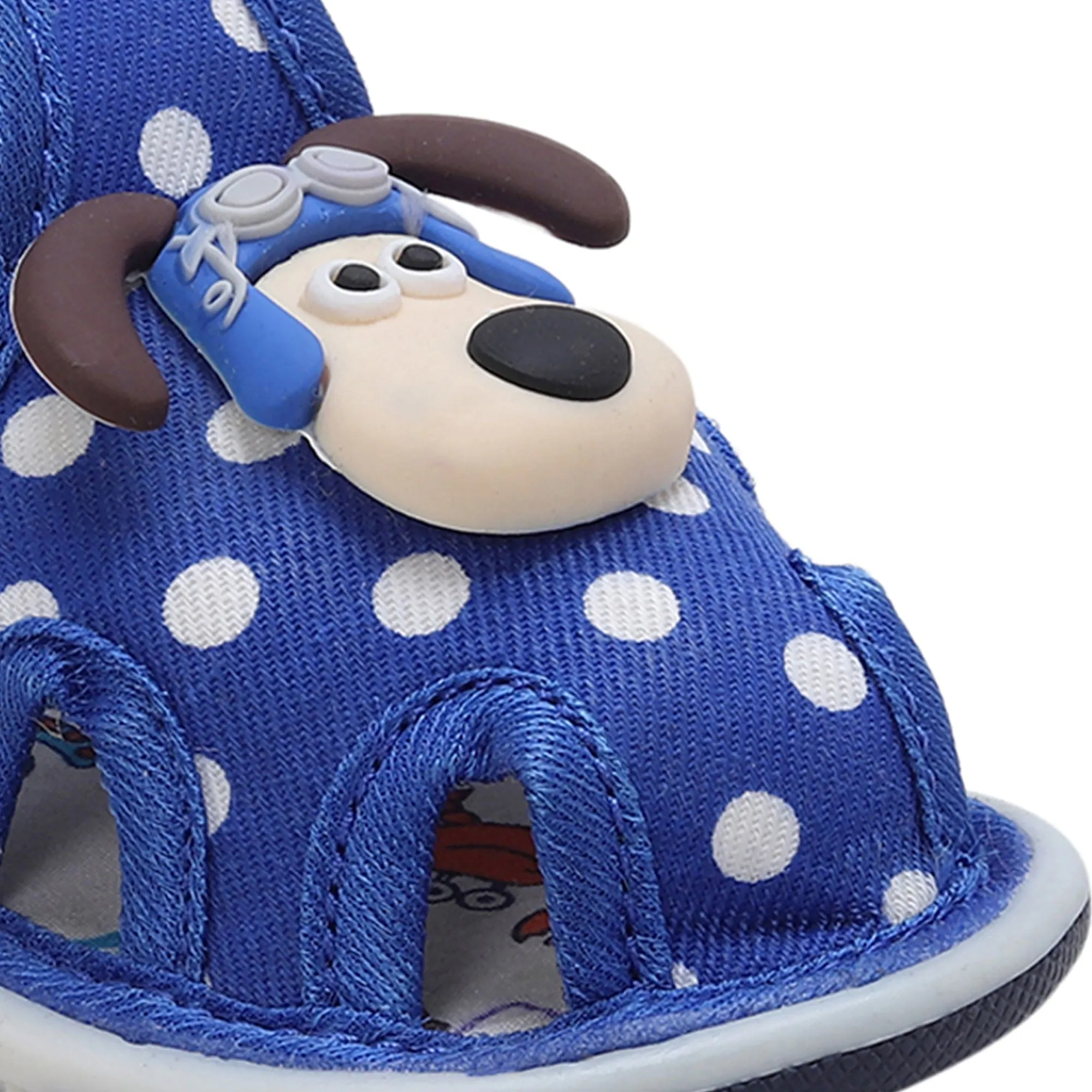 Baby Moo Pilot Dog Applique Polka Dot Printed Velcro Strap Anti-Skid Chu Chu Sound Sandals - Blue