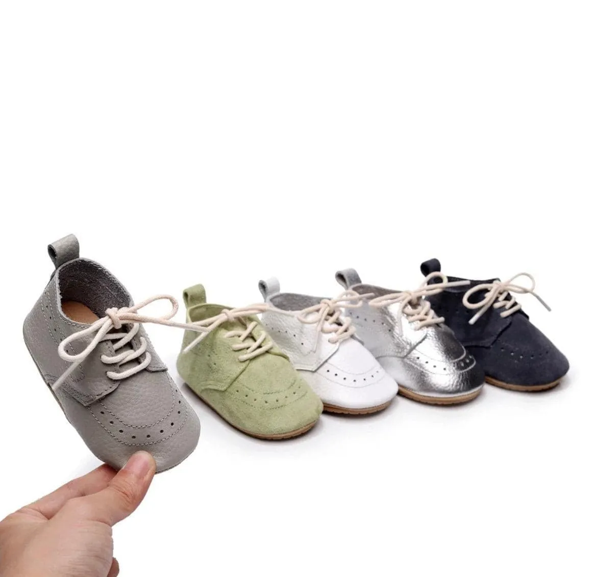 Baby Oxford Brogues - Handmade Genuine Leather Baby Shoes, Silver