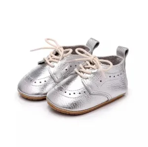 Baby Oxford Brogues - Handmade Genuine Leather Baby Shoes, Silver