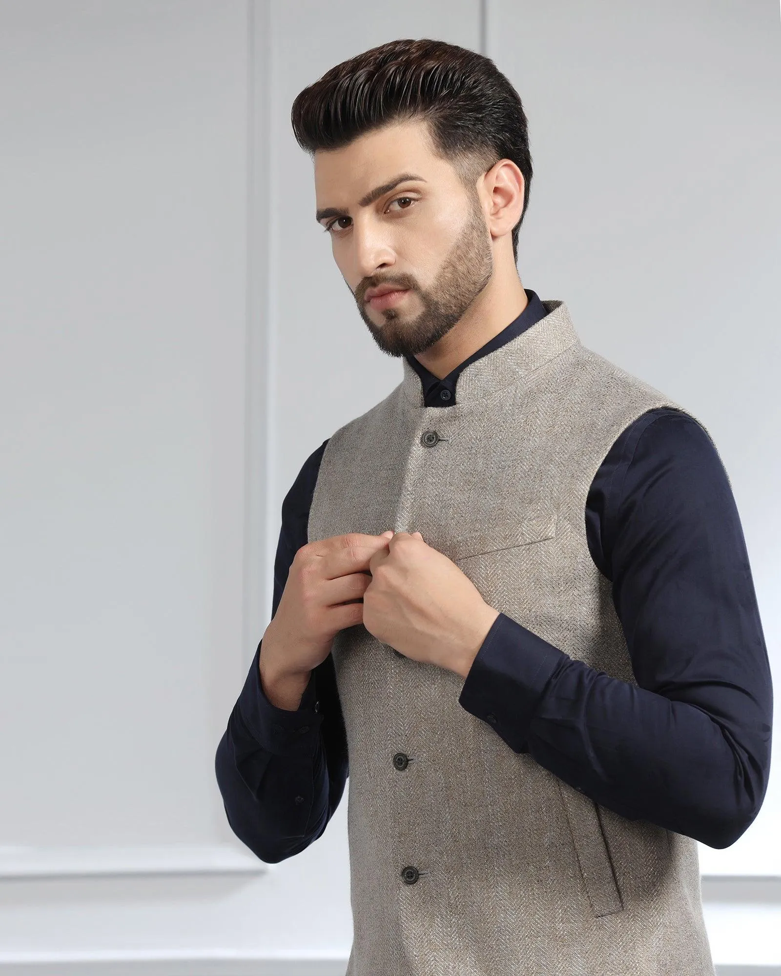 Bandhgala Casual Light Grey Striped Waistcoat - Silvan