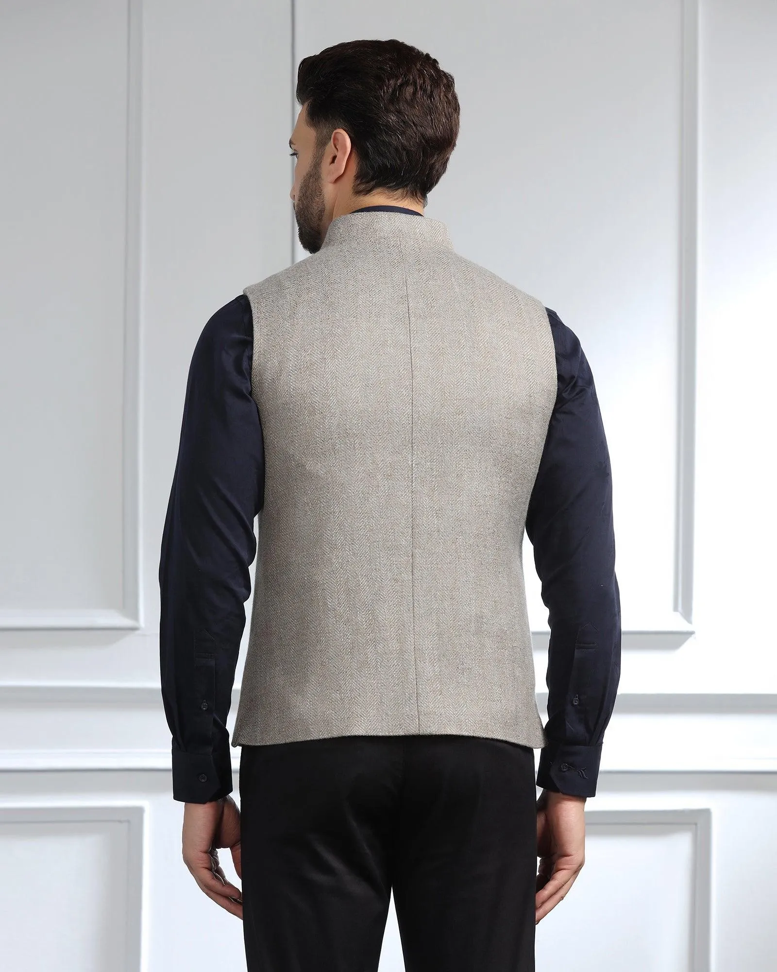 Bandhgala Casual Light Grey Striped Waistcoat - Silvan