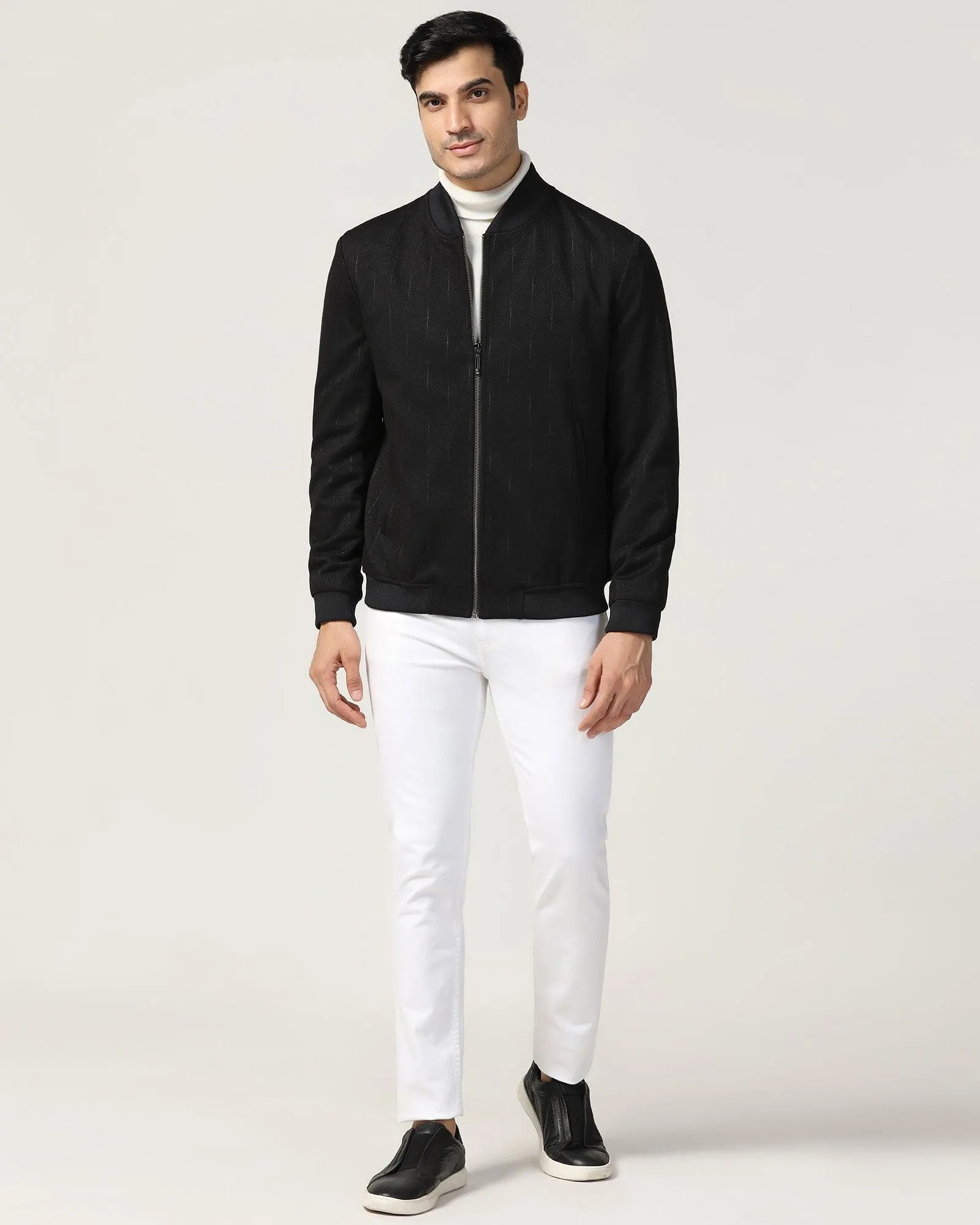 Bomber Black Textured Zipper Jacket - Accord