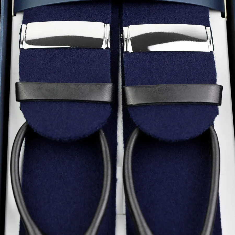 Boxcloth Braces - Navy / Black Leather