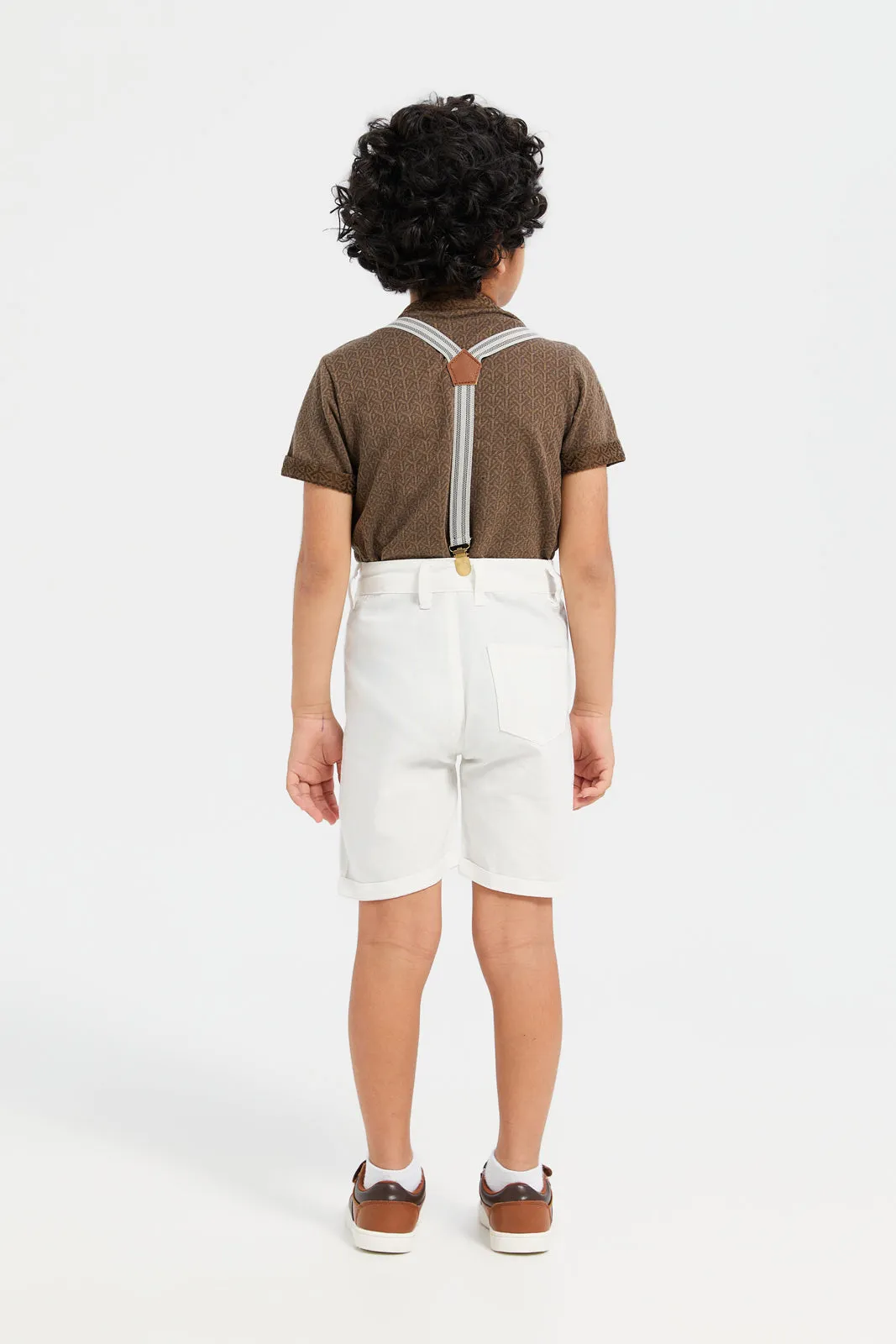 Boys White Short With Suspender