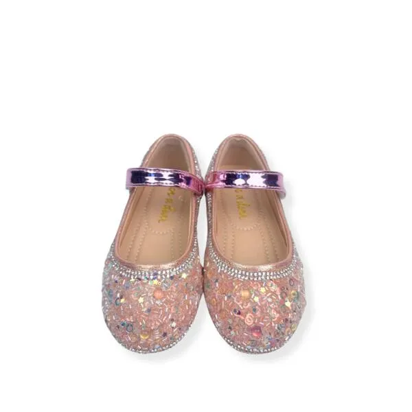 Clear Stone Flat Shoes in Pink