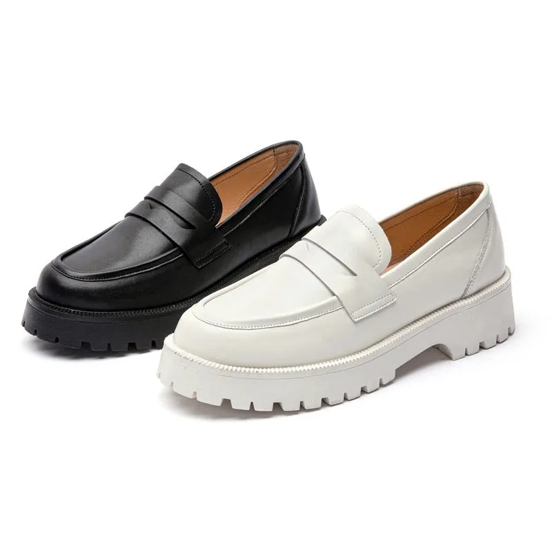 College Style Thick-sole Slip-on Casual Loafer Shoes