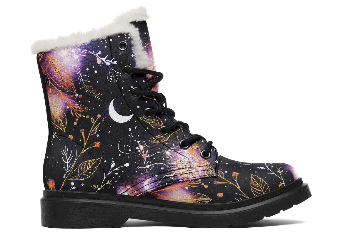 Cosmic Petals Winter Boots - Warm Micro-Suede Doc-Style Boots Lined with Vegan Wool