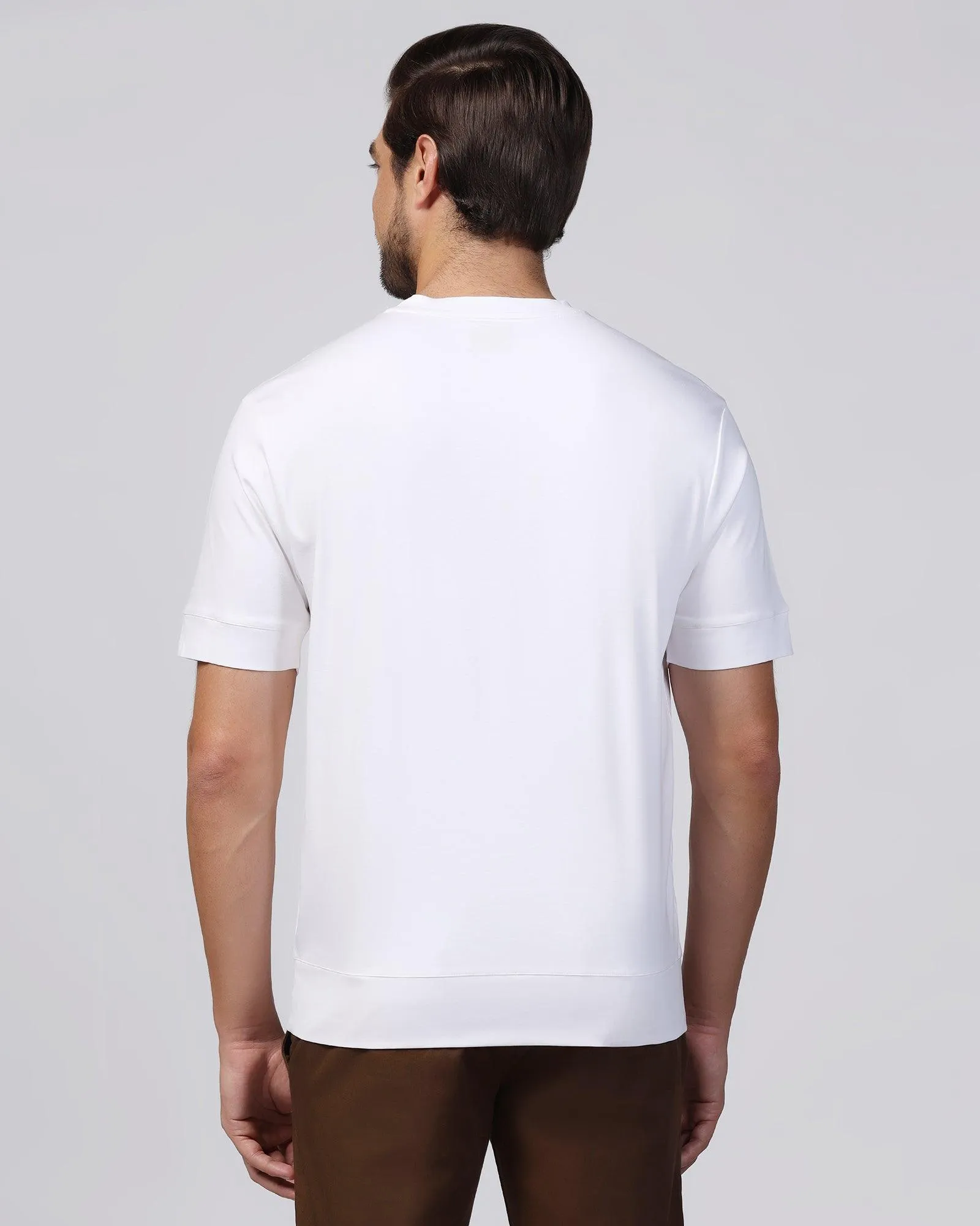 Crew Neck White Solid T-Shirt - Elijah