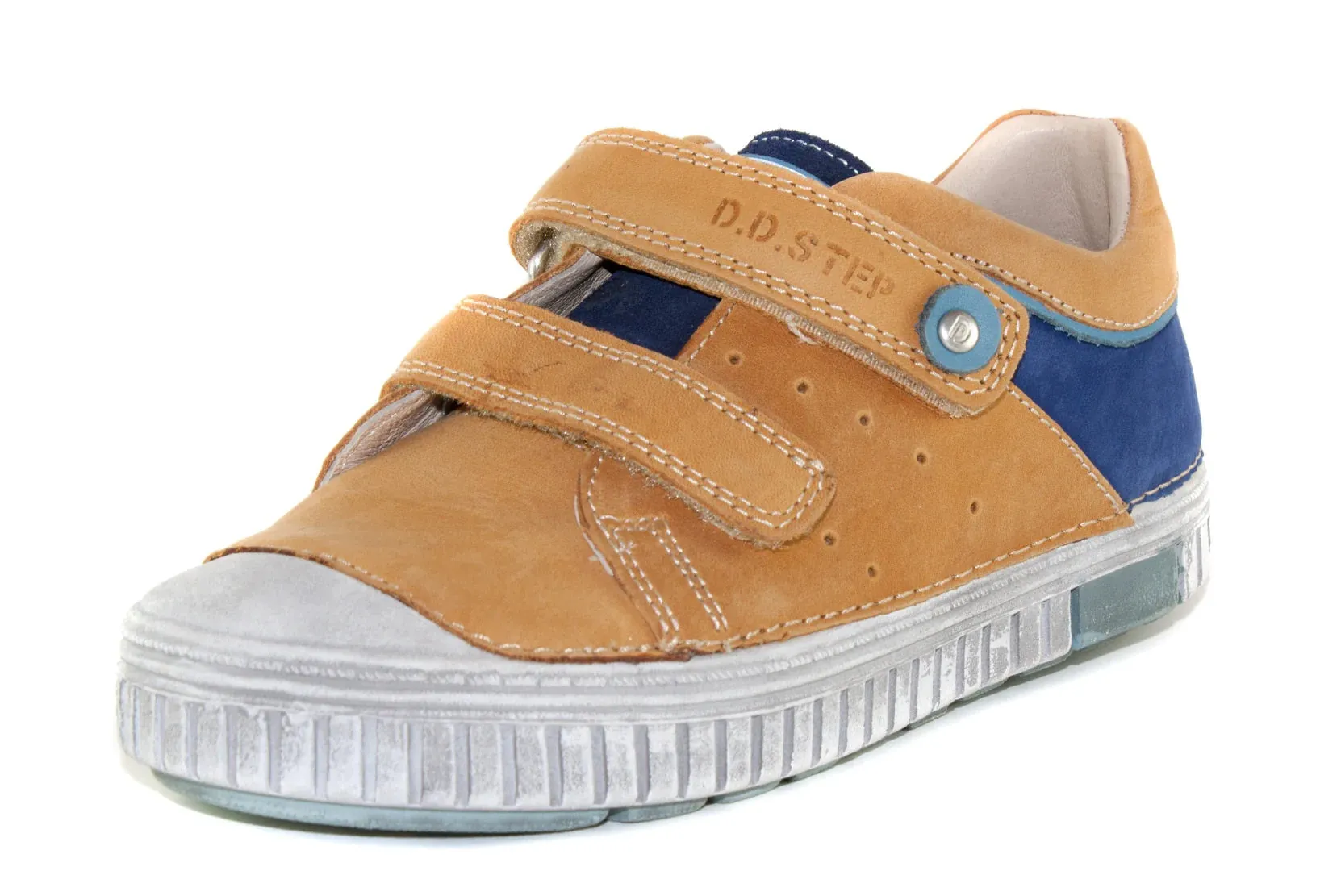 D.D. Step Big Kid Boy Shoes Sandy Brown With Blue Heel - Supportive Leather From Europe Kids Orthopedic