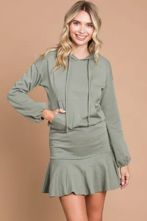 Drawstring Dropped Shoulder Hooded Mini Dress