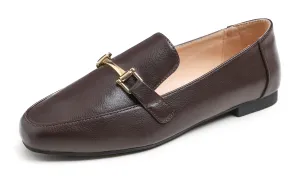 Feversole Women's Fashion Trim Deco Loafer Flats Brown Vegan Leather