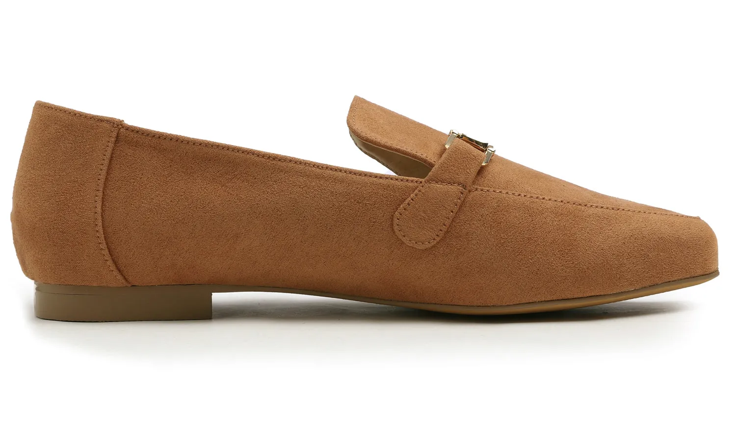 Feversole Women's Fashion Trim Deco Loafer Flats Camel Faux Suede