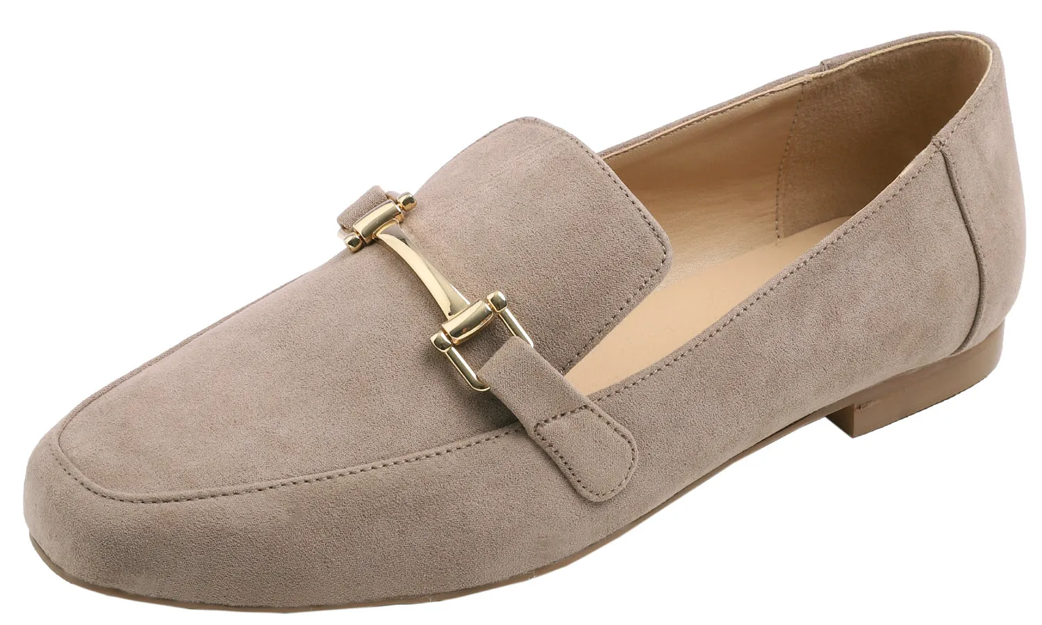 Feversole Women's Fashion Trim Deco Loafer Flats Dark Taupe Faux Suede