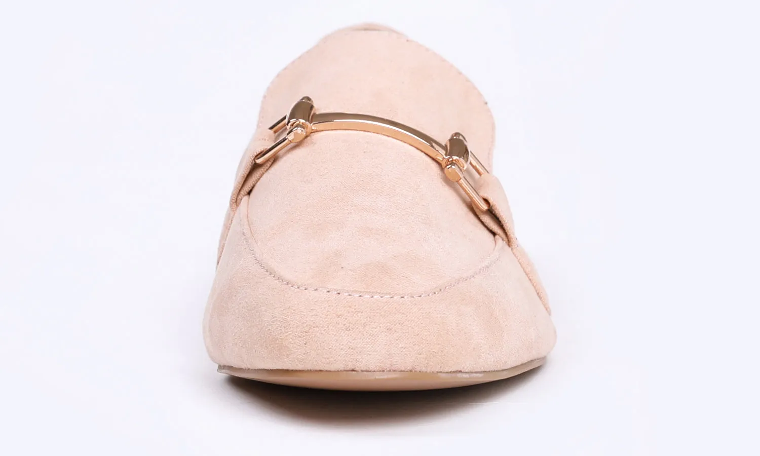 Feversole Women's Fashion Trim Deco Loafer Slippers Nude Suede