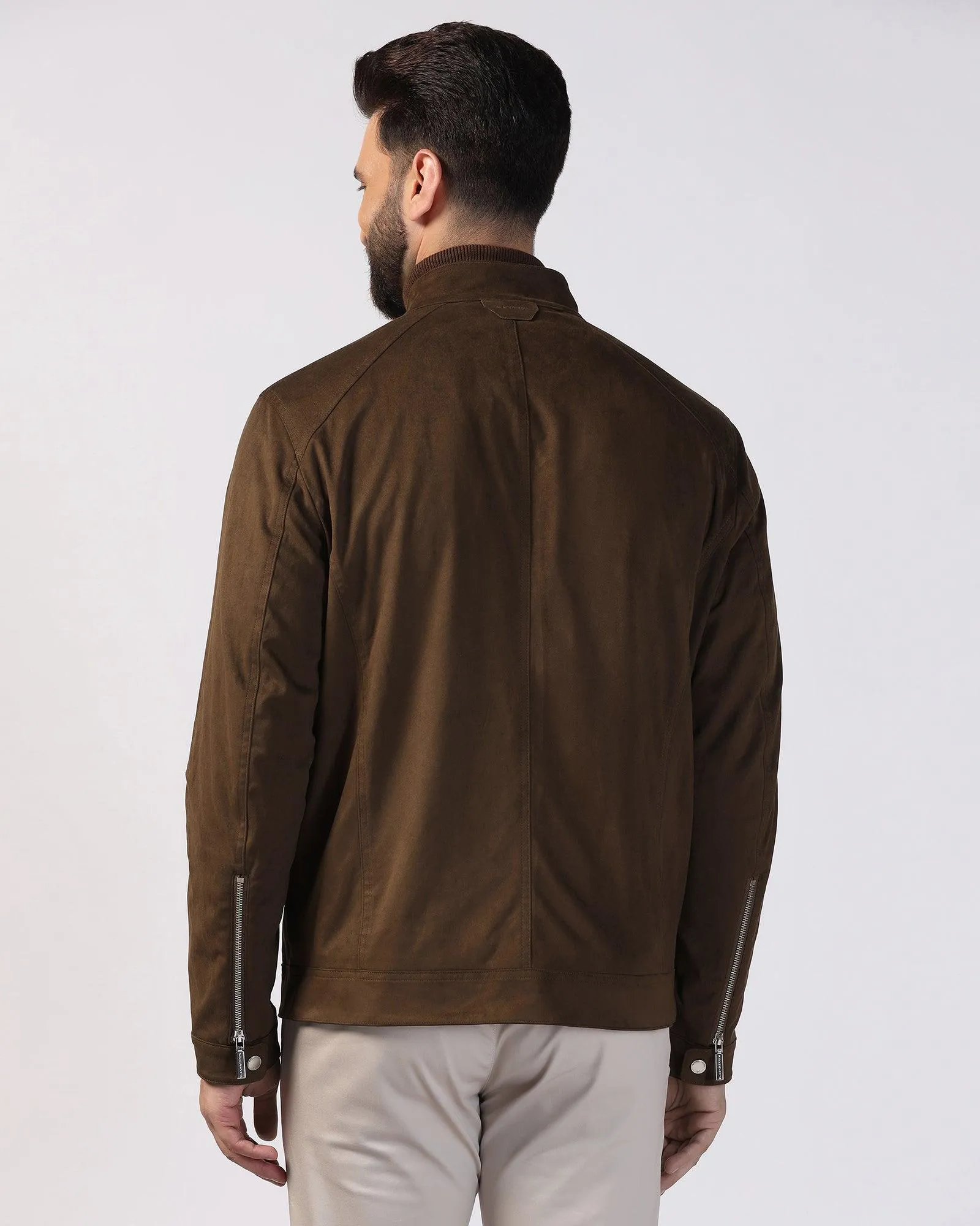 Formal Tan Solid Zipper Jacket - Gosling