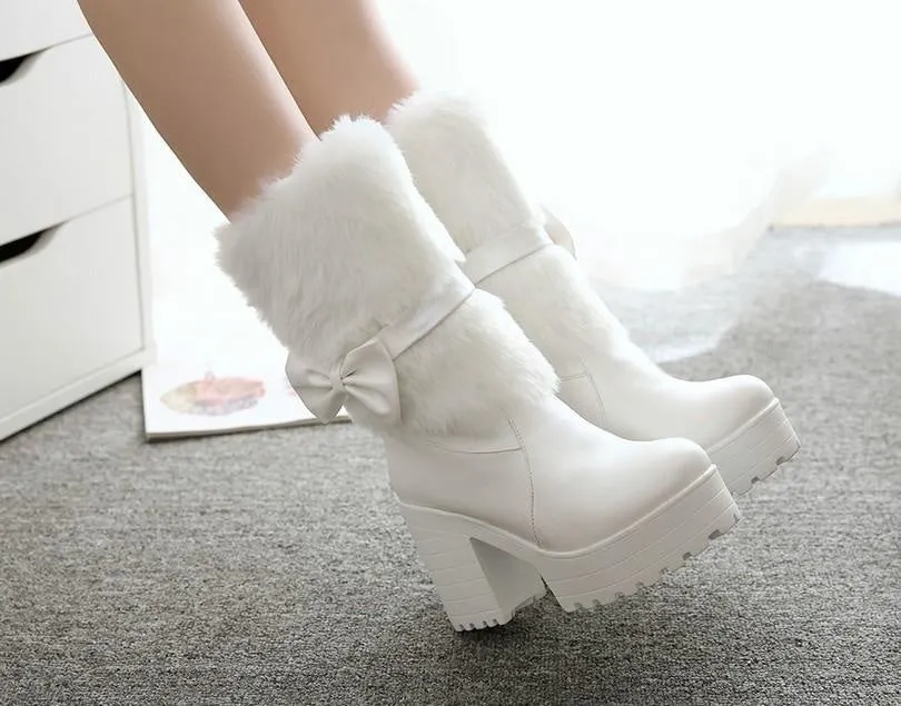 Furry Pink Bow Boots