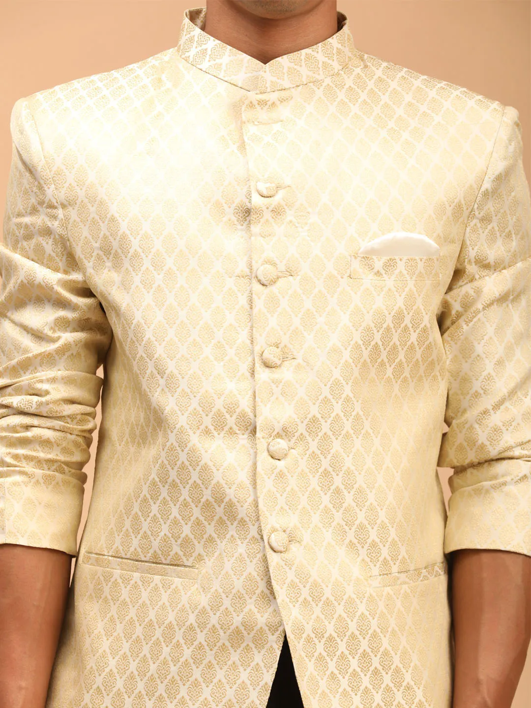 Jashvi Men's Cream Woven Jodhpuri