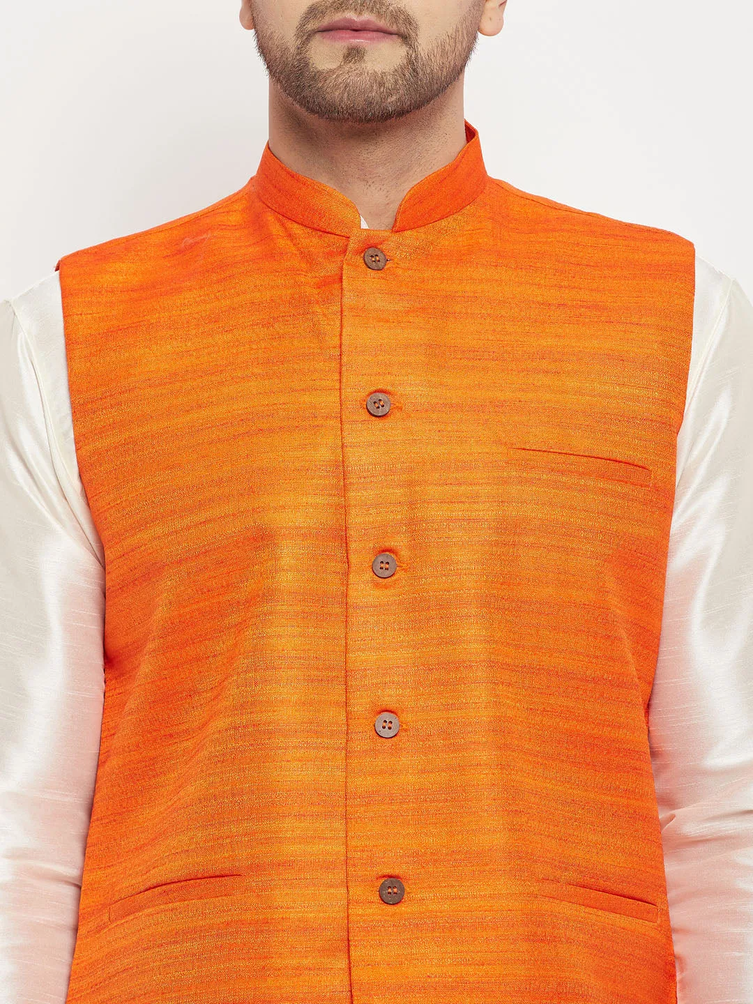 Jashvi Men's Orange Silk Blend Nehru Jacket