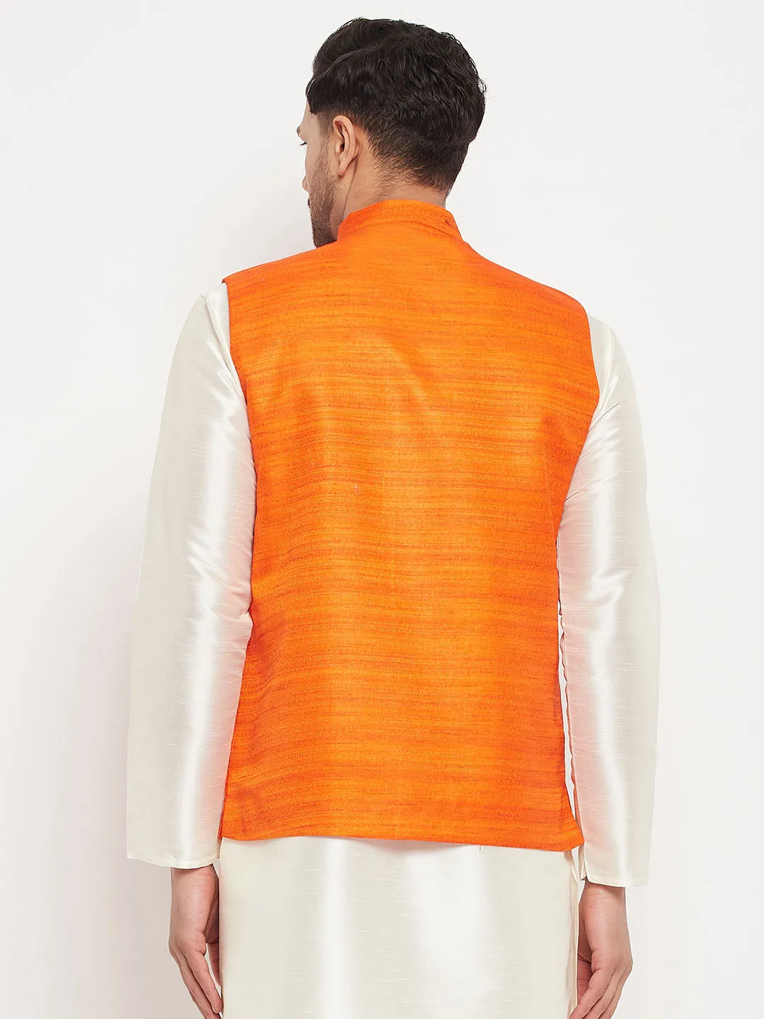 Jashvi Men's Orange Silk Blend Nehru Jacket