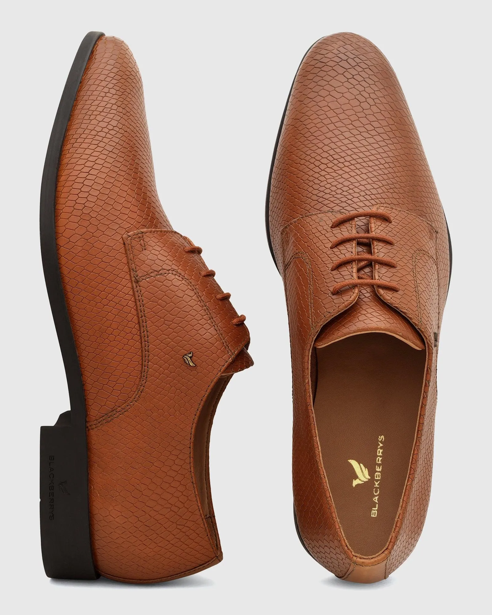 Leather Tan Textured Derby Shoes - Razor