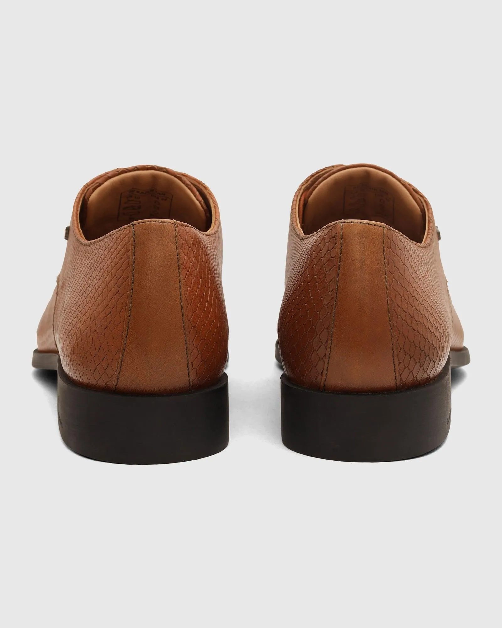 Leather Tan Textured Derby Shoes - Razor