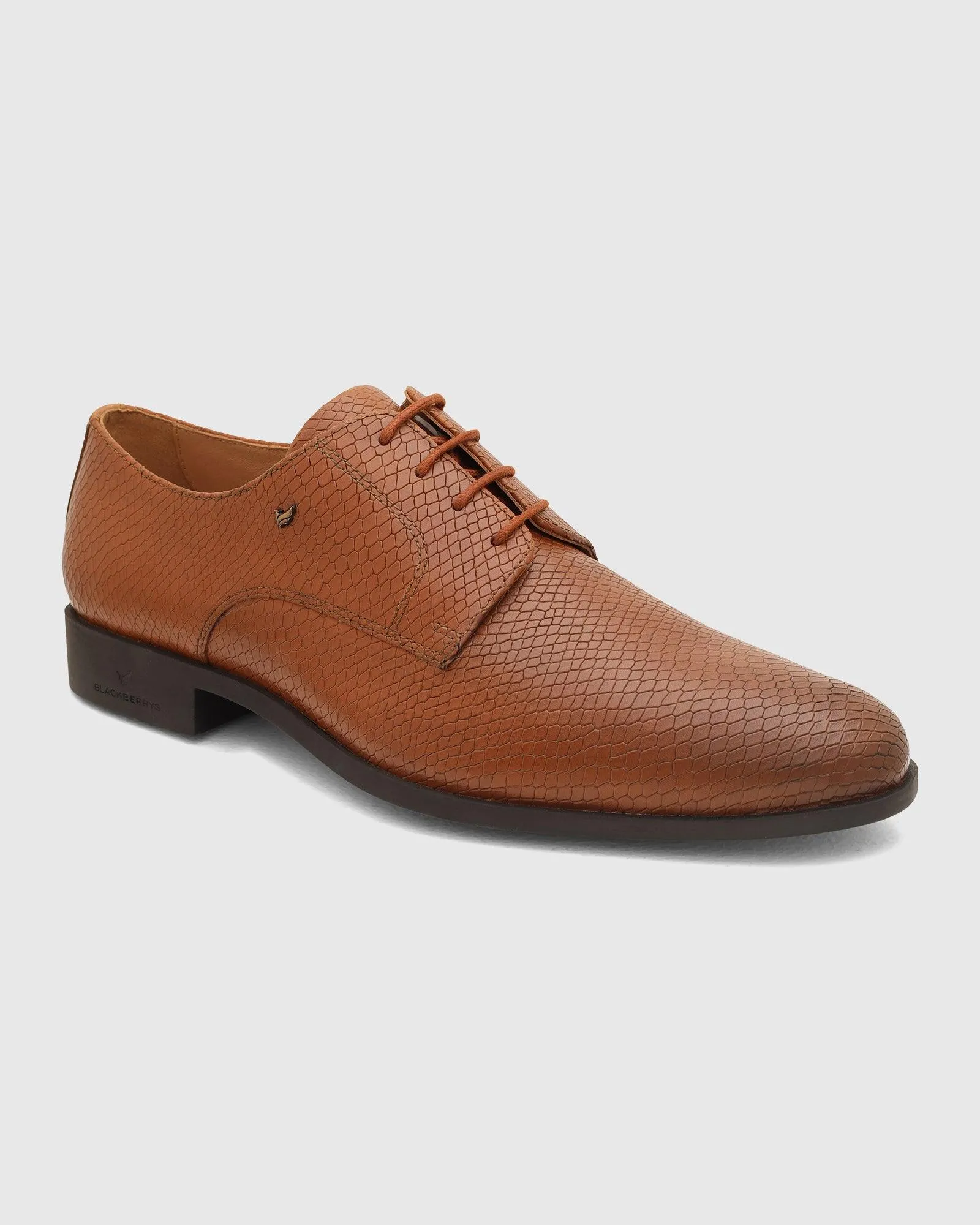 Leather Tan Textured Derby Shoes - Razor