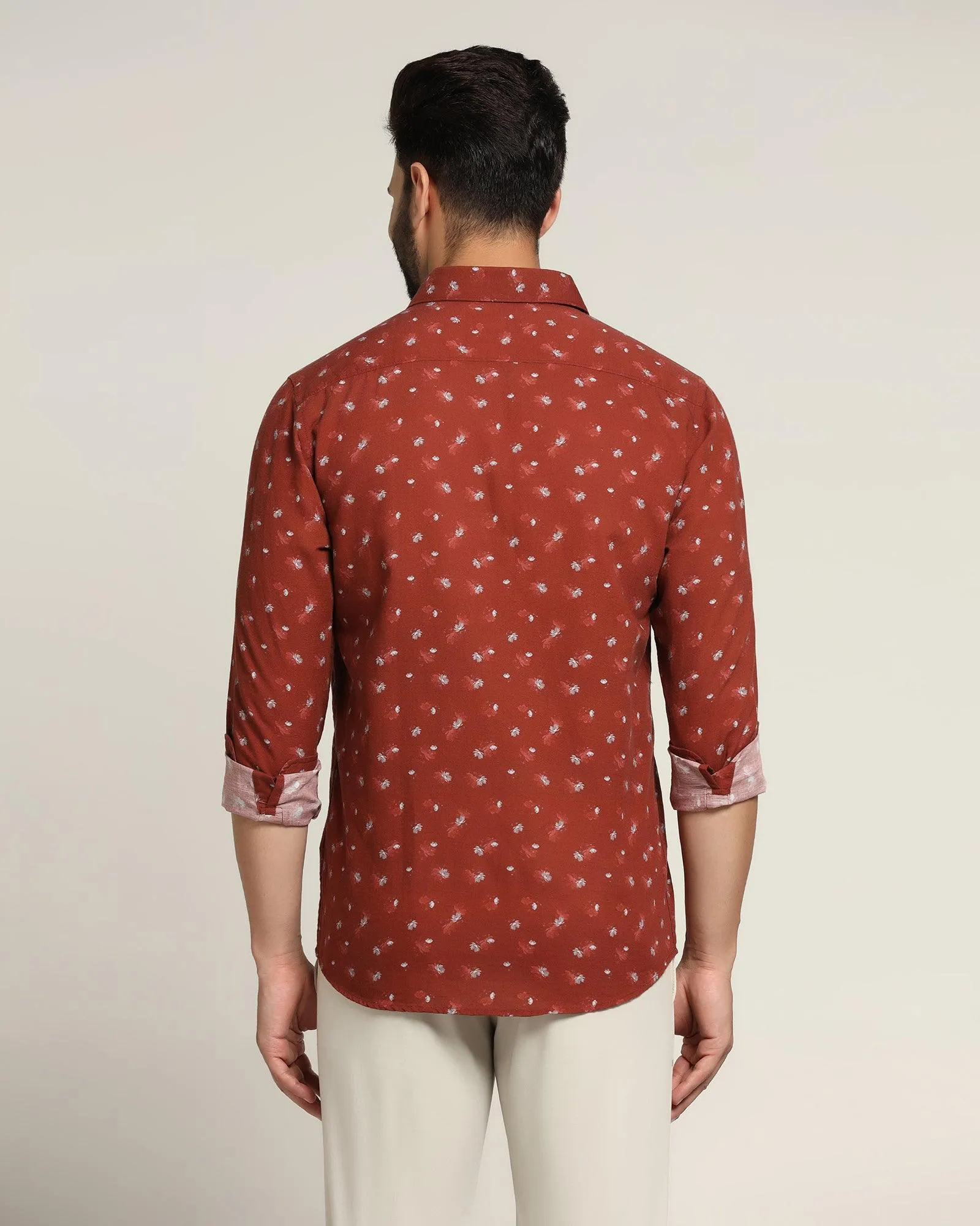 Linen Casual Rust Printed Shirt - Andre