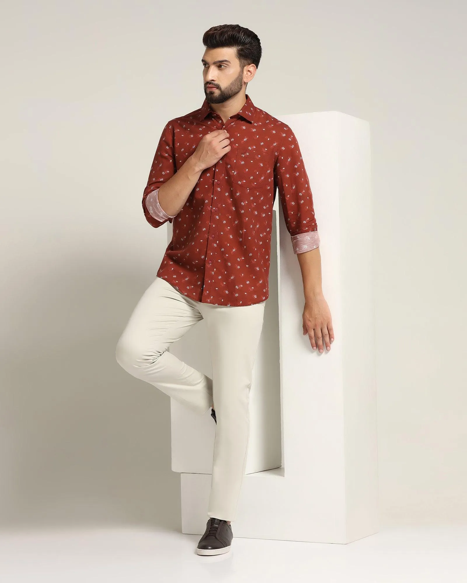 Linen Casual Rust Printed Shirt - Andre