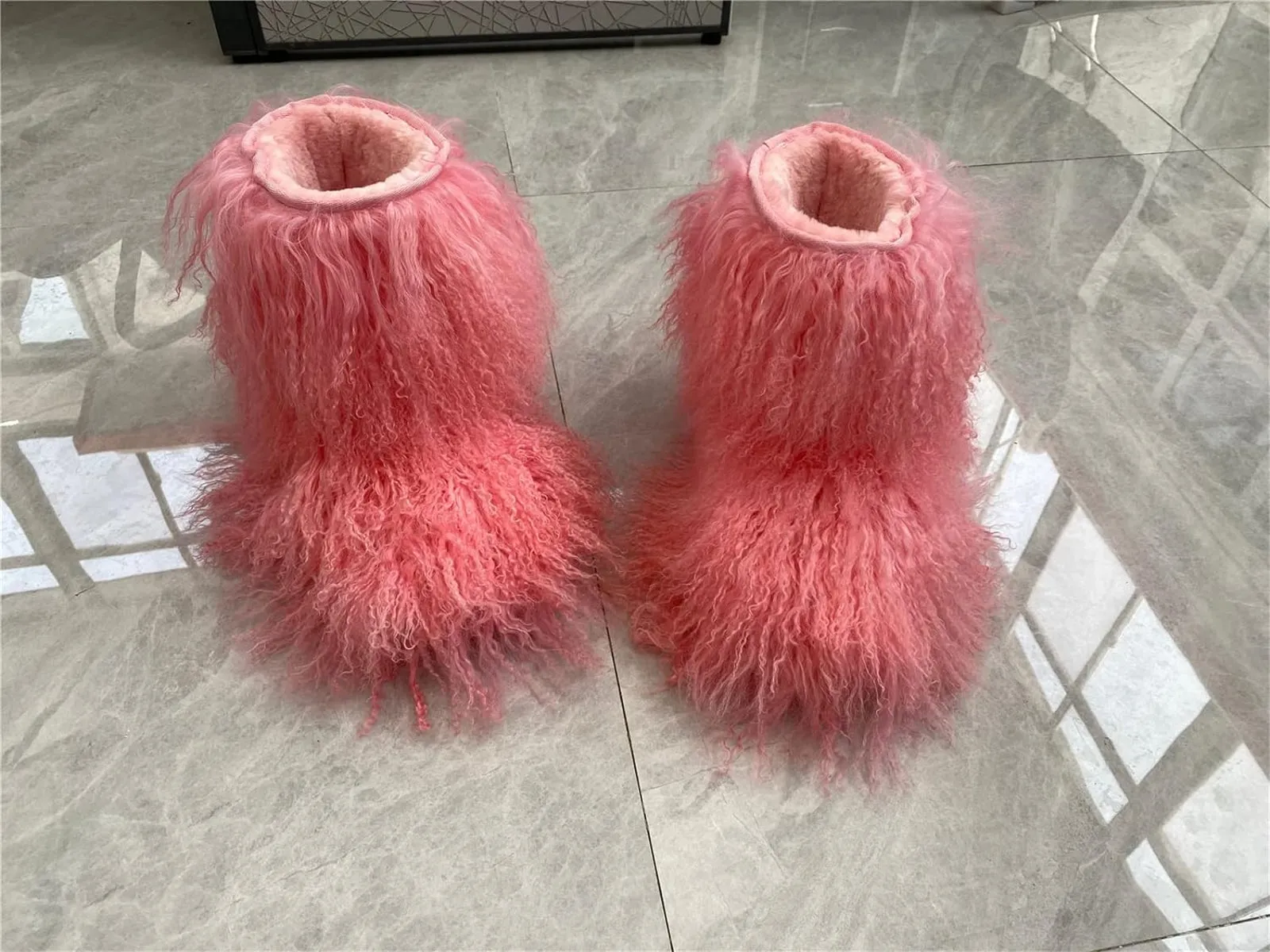 Medium Tube Fluffy Mongolian Long Curly Sheep Boots For Women Furry Warm Snow Booties Multiple Color Boot With Full Wool Coverage