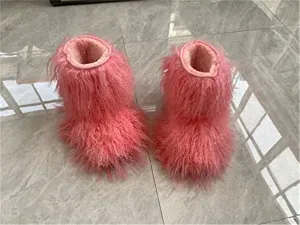 Medium Tube Fluffy Mongolian Long Curly Sheep Boots For Women Furry Warm Snow Booties Multiple Color Boot With Full Wool Coverage