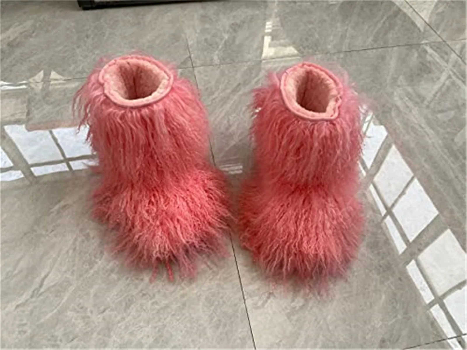 Medium Tube Fluffy Mongolian Long Curly Sheep Boots For Women Furry Warm Snow Booties Multiple Color Boot With Full Wool Coverage