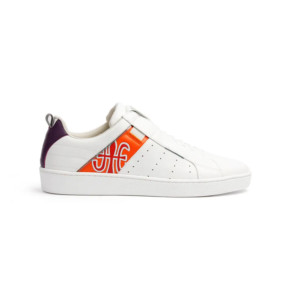 Men's Icon Manhood White Purple Orange Leather Sneakers 02093-026