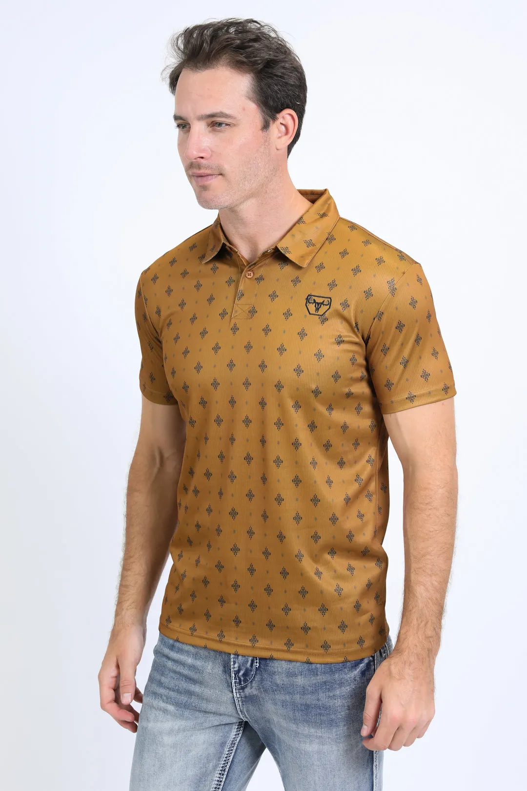 Mens Performance Fabric Print Camel Polo