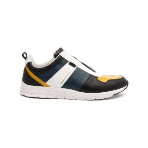 Men's Rider Black Yellow White Leather Sneakers 01183-953