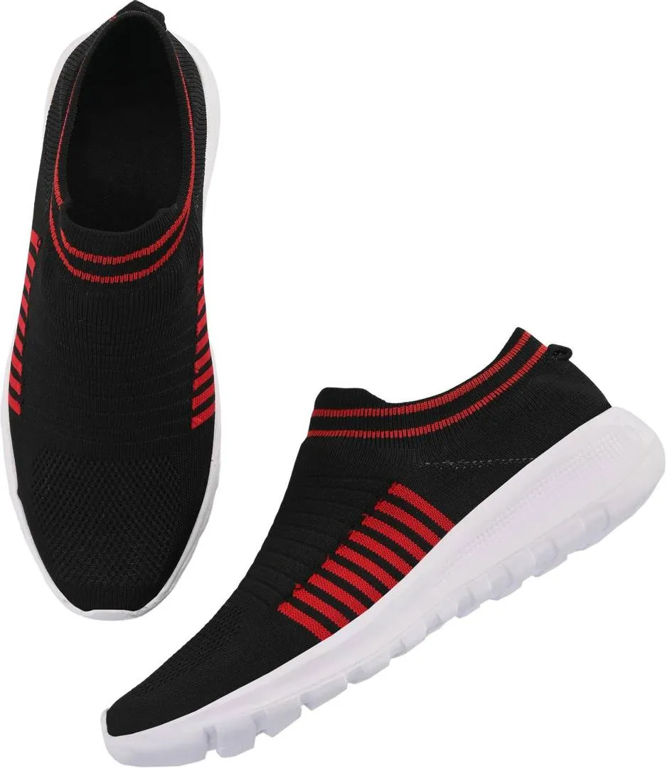 Men's Stylish and Trendy Black Striped Mesh Casual Sneakers