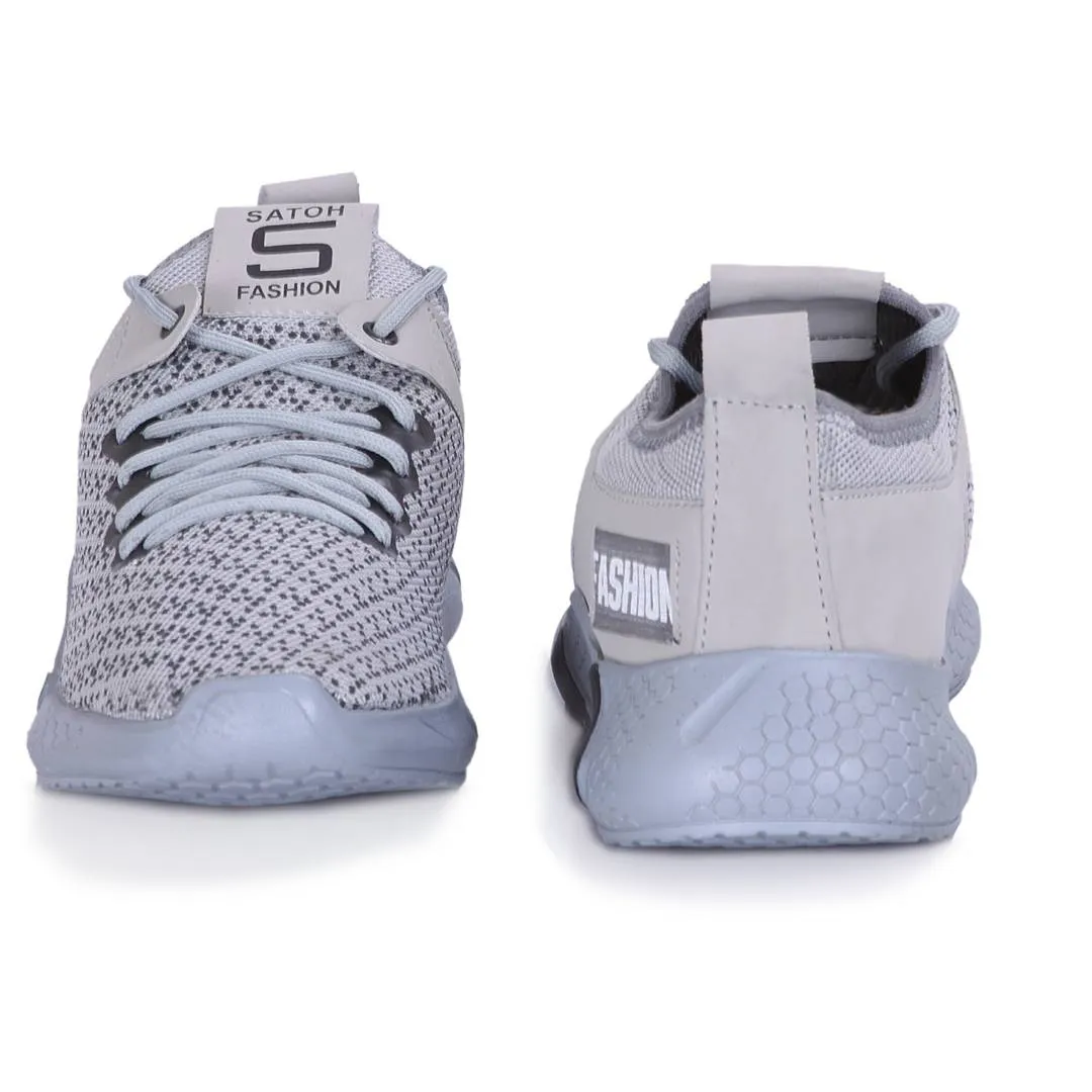 Men's Stylish and Trendy Grey Self Design Mesh Casual Sports Shoes