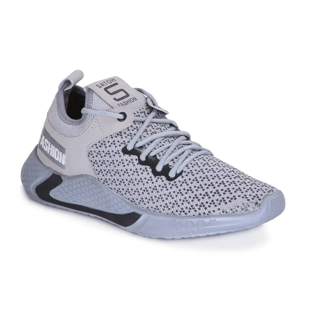 Men's Stylish and Trendy Grey Self Design Mesh Casual Sports Shoes