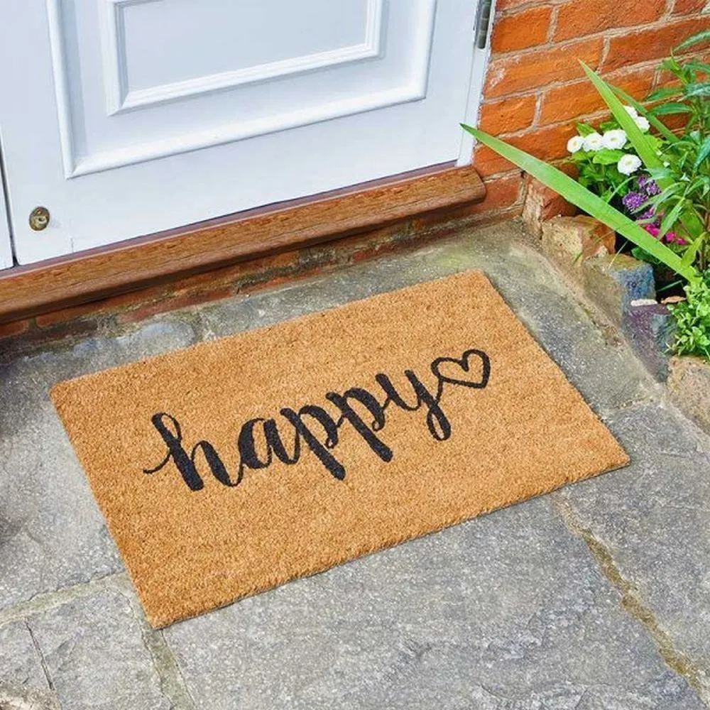 Outside In Happy Heart Coir Door Mat