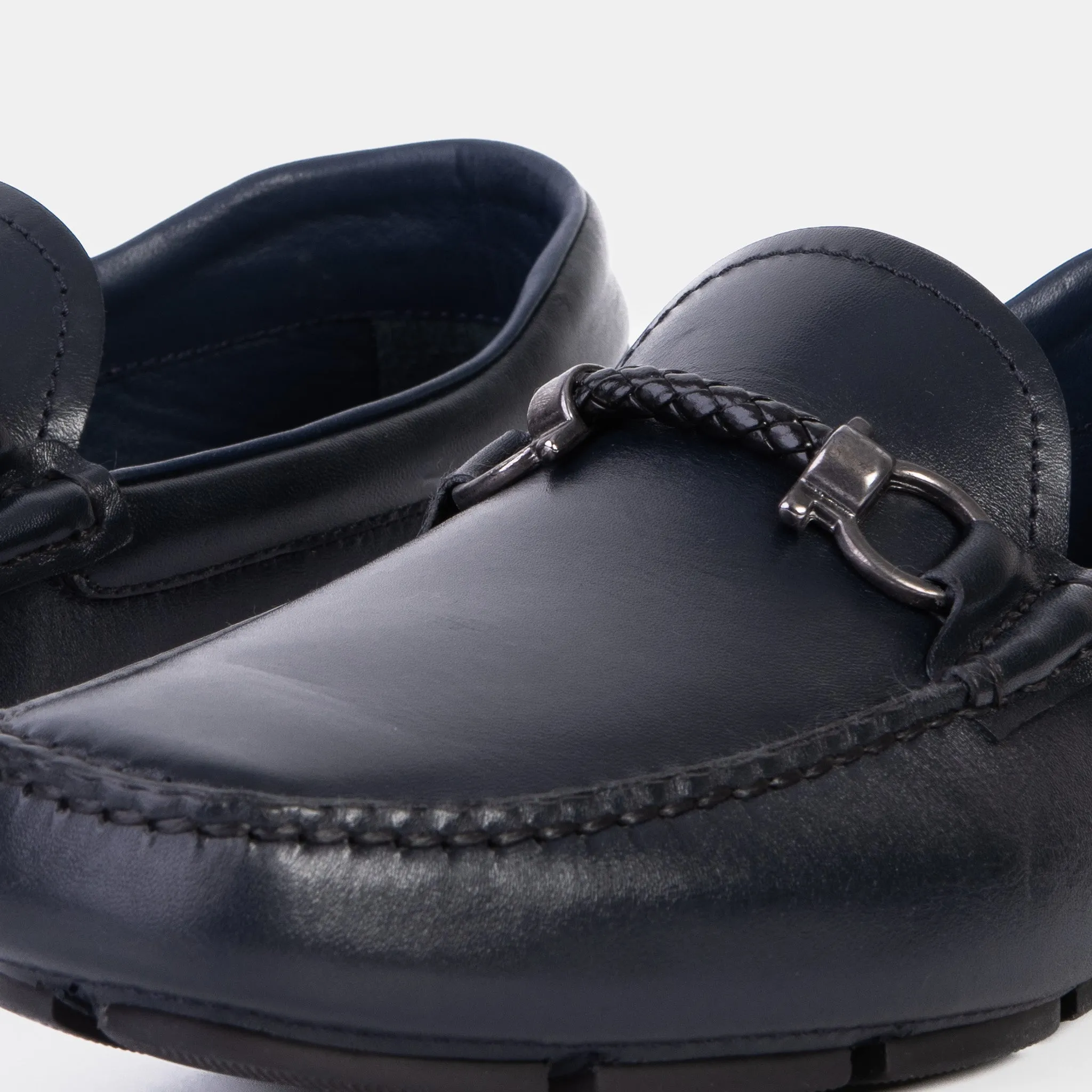 Pavia Navy Blue Leather Bit Drive Loafer Men Shoe