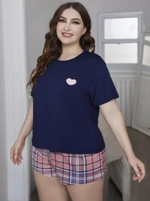 Plus Size Graphic Top and Plaid Shorts Loungewear Set