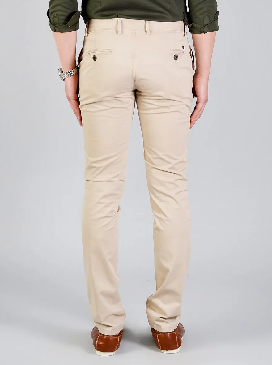 Sand Brown Self Textured Slim Fit Casual Trouser | JadeBlue