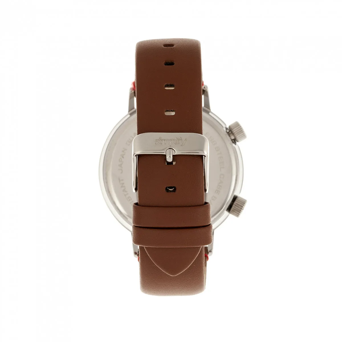 Simplify The 3300 Leather-Band Watch - Brown/Navy