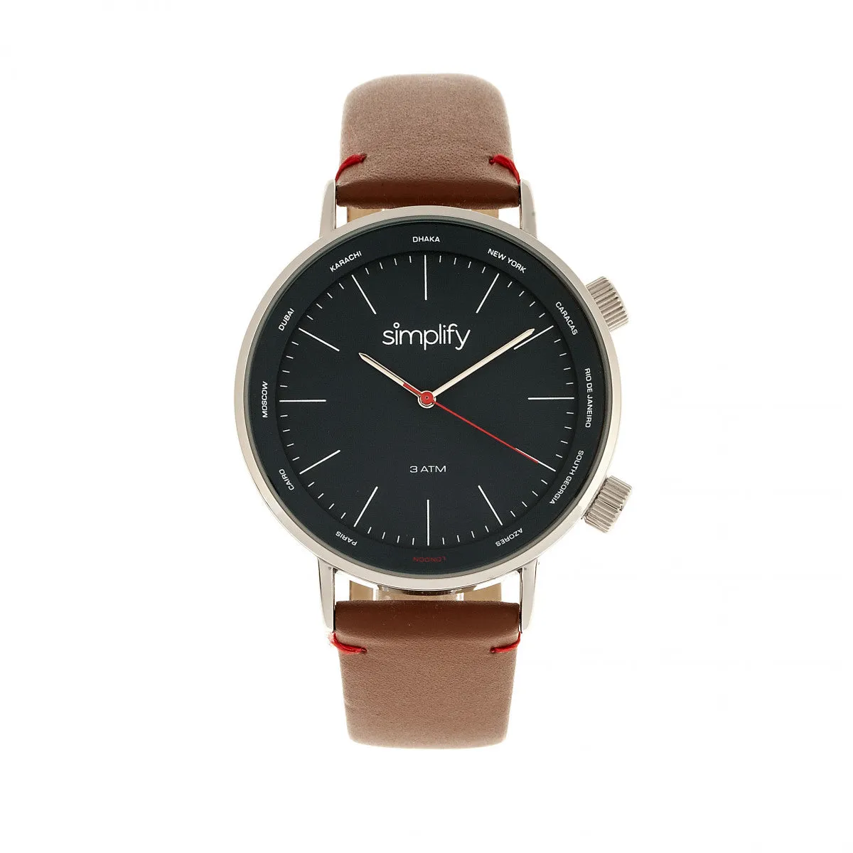 Simplify The 3300 Leather-Band Watch - Brown/Navy