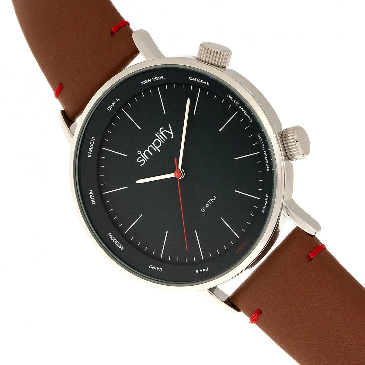 Simplify The 3300 Leather-Band Watch - Brown/Navy