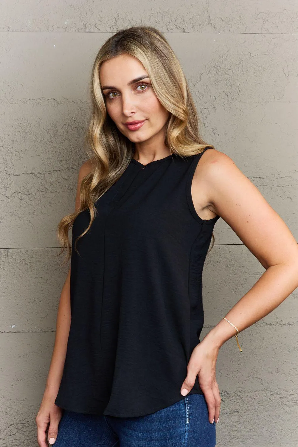 Sleeveless Neckline Slit Top