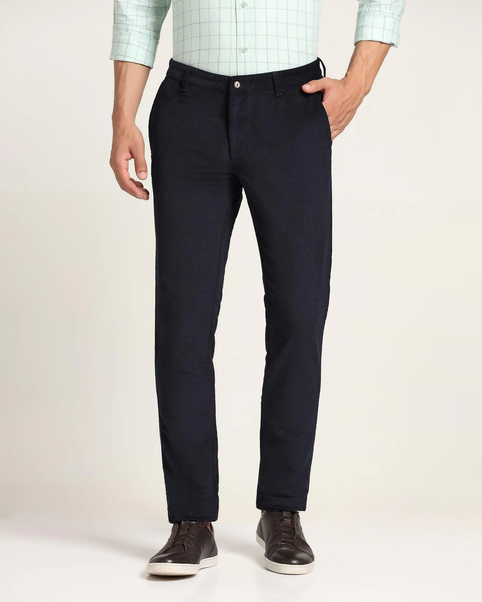 Slim Comfort B-95 Casual Navy Textured Khakis - Moon